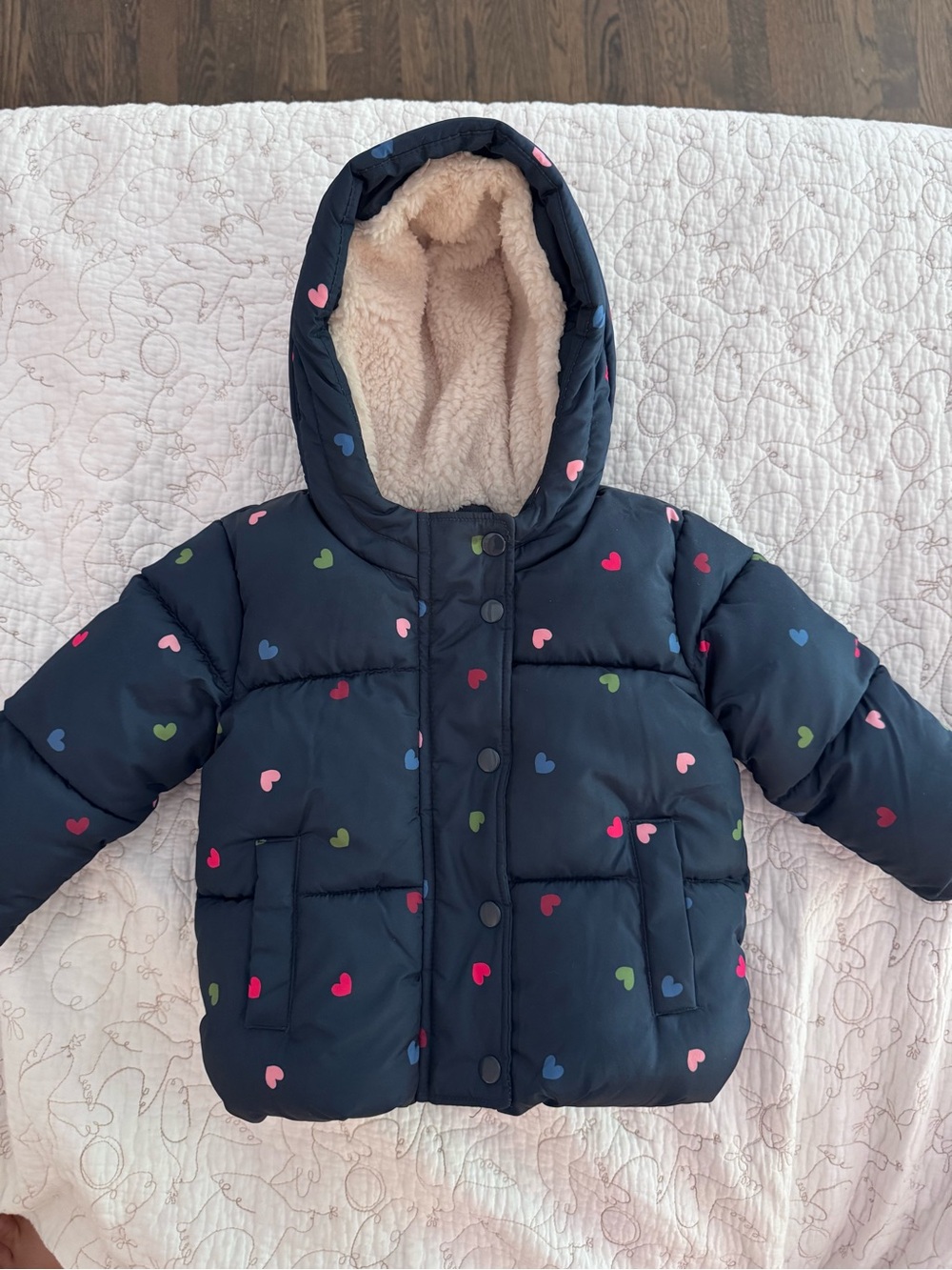 Baby Gap Navy Heart Puffer Jacket with Sherpa Lining